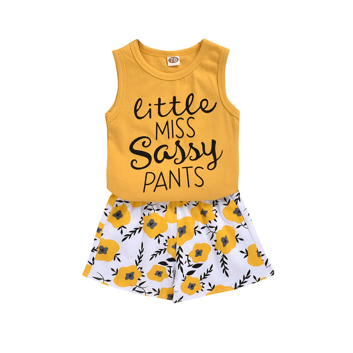 Girls Round Neck Sleeveless Printed Top with Shorts