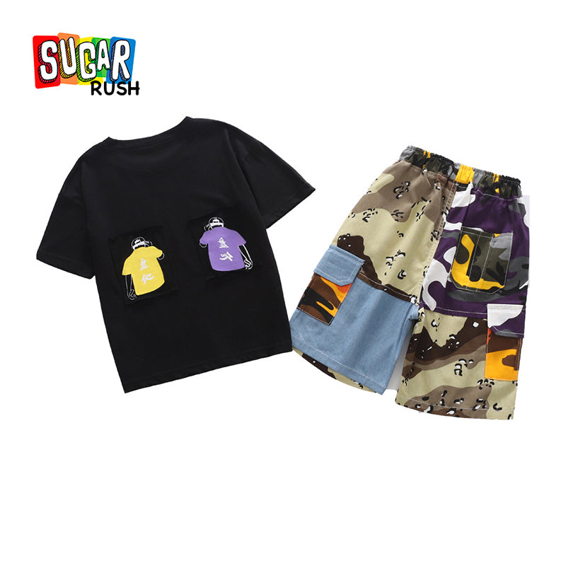 Boys Round Neck Short Sleeves Printed Top with Shorts