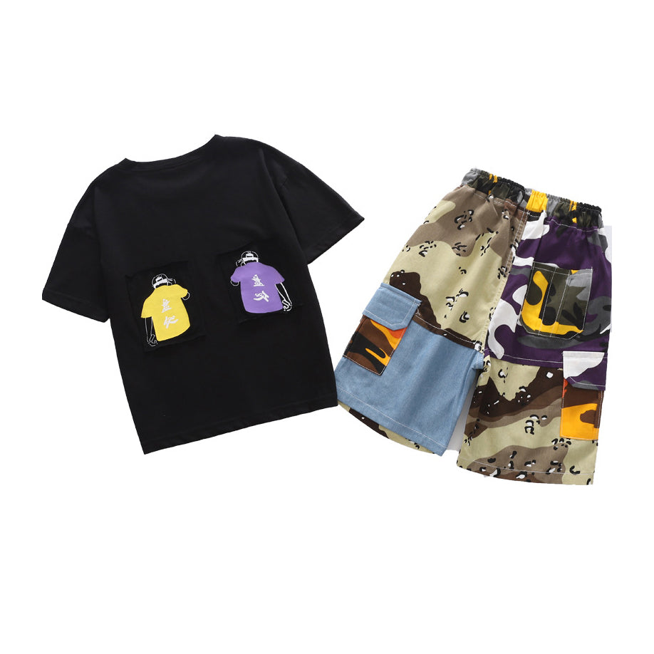 Boys Round Neck Short Sleeves Printed Top with Shorts