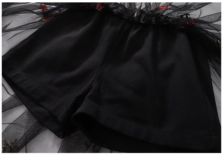 Girls Black And White Printed Top with Skirt