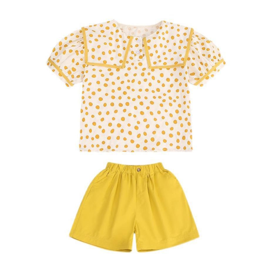 Yellow Girls Printed Top With Shorts