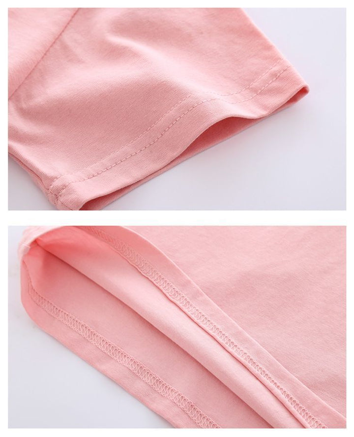 Girls Pink & Beige Striped Round Neck Top with Shorts