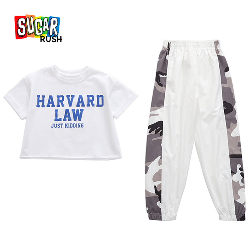 Girls White & Blue Printed Top with Pyjamas