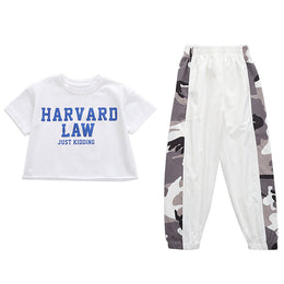 Girls White & Blue Printed Top with Pyjamas