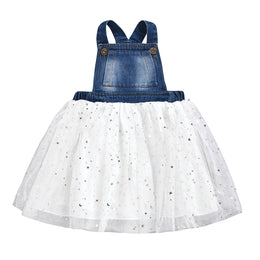 Girls Blue & White Polka Dot Print Pinafore Dress