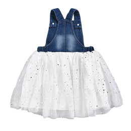 Girls Blue & White Polka Dot Print Pinafore Dress