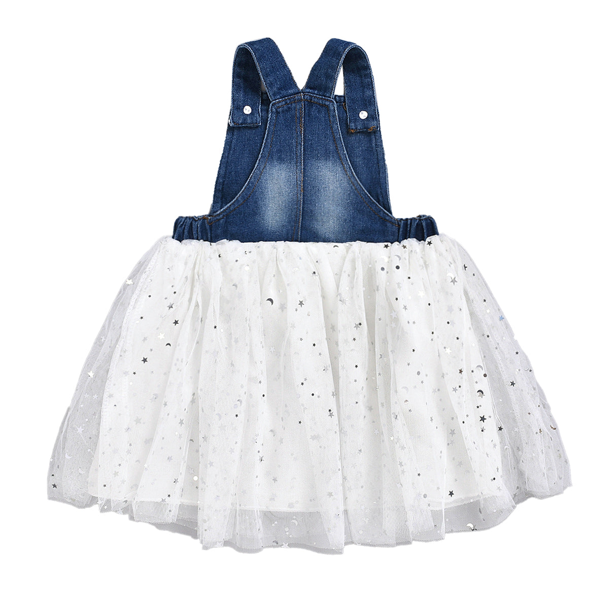 Girls Blue & White Polka Dot Print Pinafore Dress