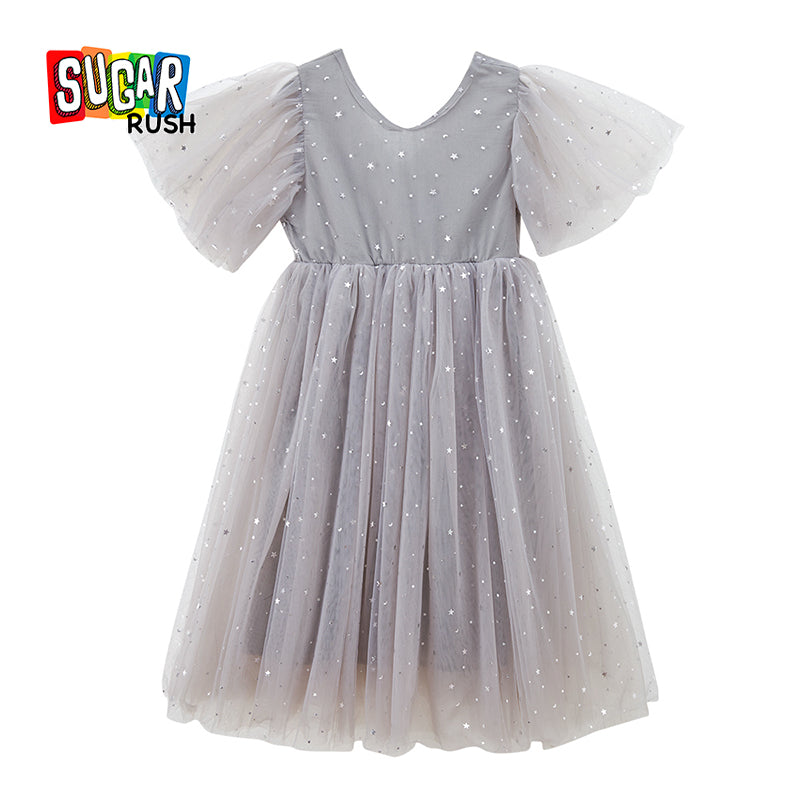 Grey Girls Embellished Flared Sleeve Fit & Flare Dress