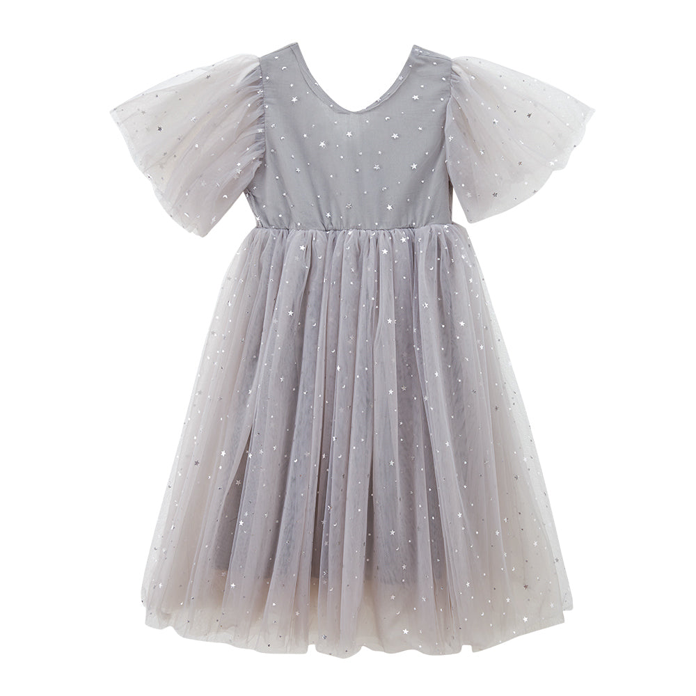 Grey Girls Embellished Flared Sleeve Fit & Flare Dress