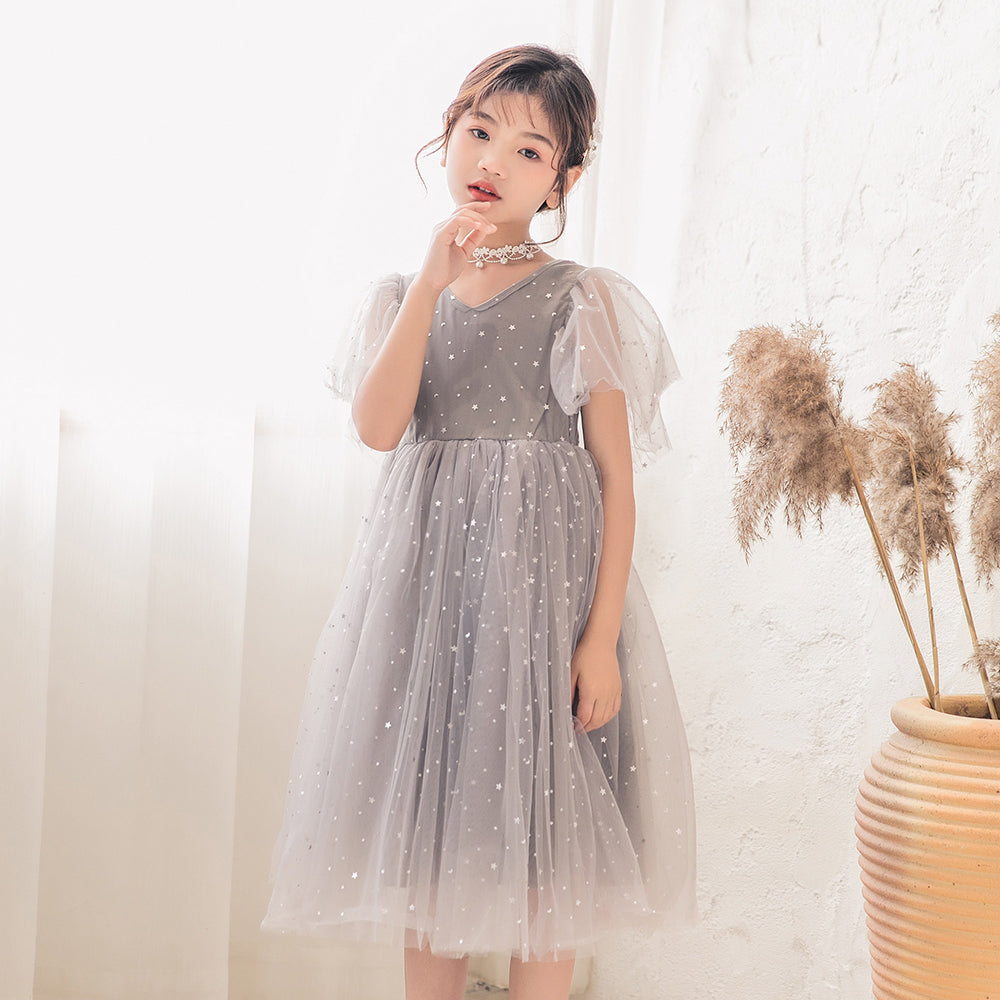 Grey Girls Embellished Flared Sleeve Fit & Flare Dress