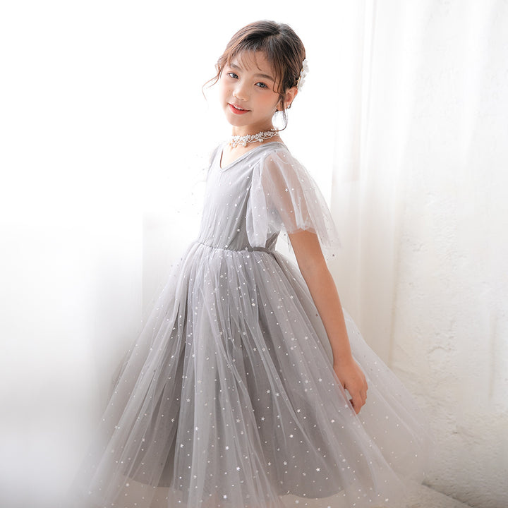 Grey Girls Embellished Flared Sleeve Fit & Flare Dress
