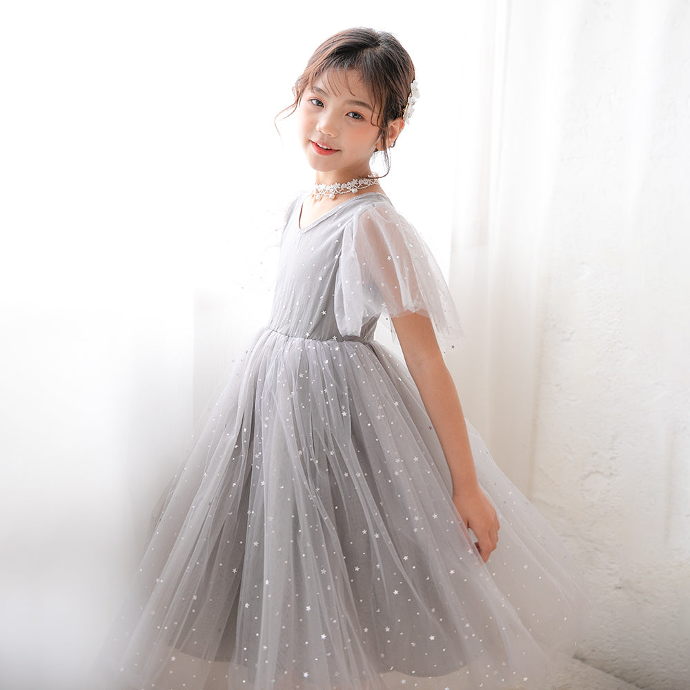 Grey Girls Embellished Flared Sleeve Fit & Flare Dress