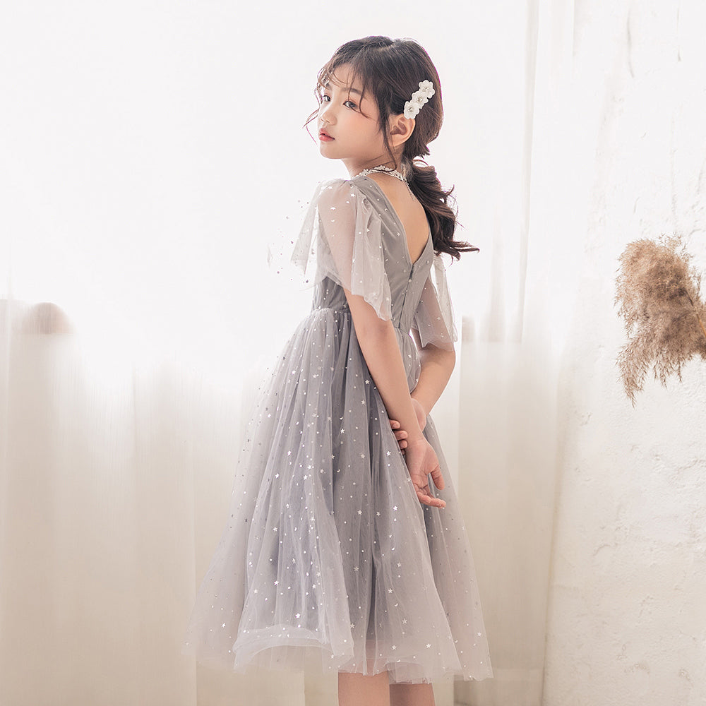 Grey Girls Embellished Flared Sleeve Fit & Flare Dress