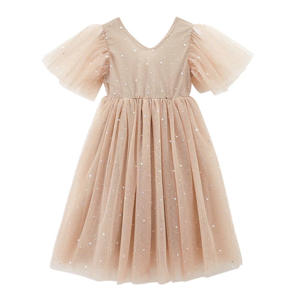 Champagne & moonlight Flared Sleeve Maxi Midi Dress