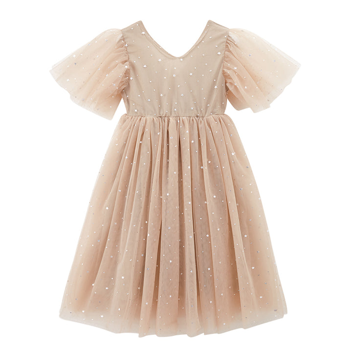 Champagne & moonlight Flared Sleeve Maxi Midi Dress