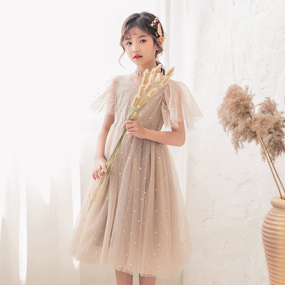 Champagne & moonlight Flared Sleeve Maxi Midi Dress
