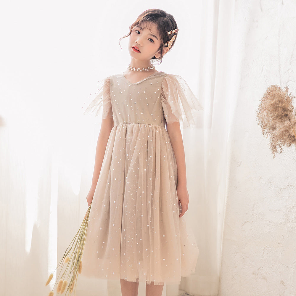 Champagne & moonlight Flared Sleeve Maxi Midi Dress