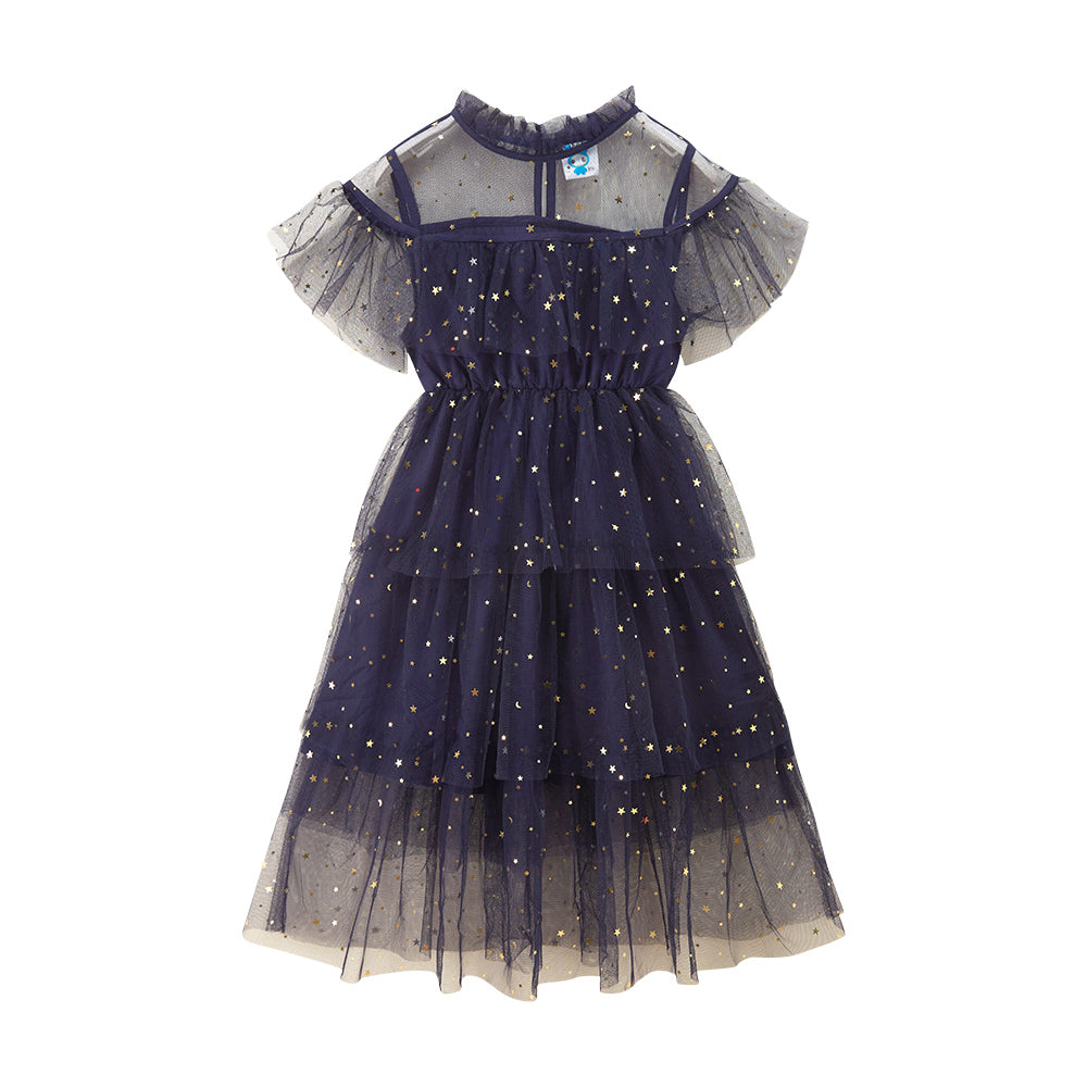 Girls Embellished Flared Sleeves Fit & Flare Midi Dress
