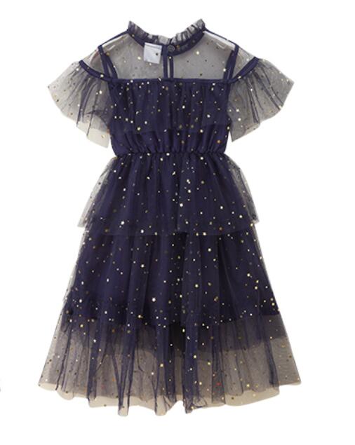 Girls Embellished Flared Sleeves Fit & Flare Midi Dress