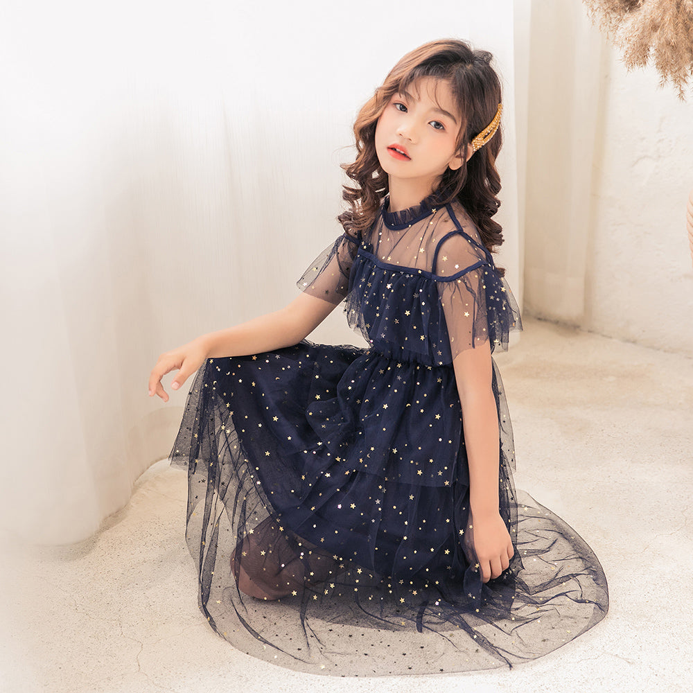 Girls Embellished Flared Sleeves Fit & Flare Midi Dress
