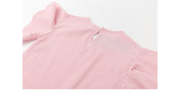 Girls Pink Striped Flutter Sleeve Pure Cotton Top with Pyjamas