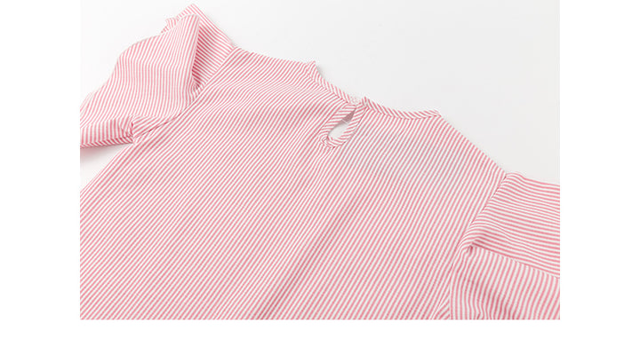 Girls Pink Striped Flutter Sleeve Pure Cotton Top with Pyjamas