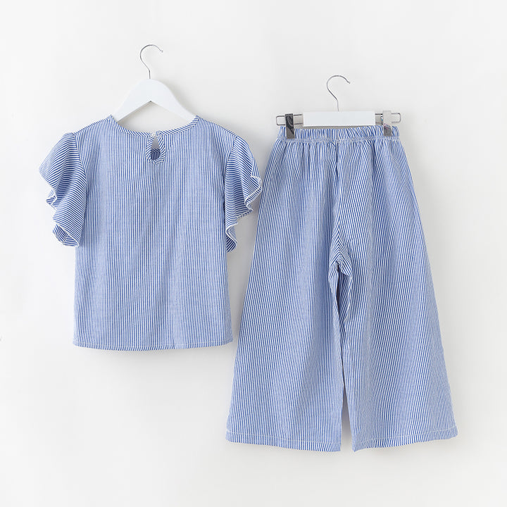 Girls Blue Striped Pure Cotton Top with Pyjamas