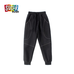 Boys Black Easy Wash Mid-Rise Cotton Joggers
