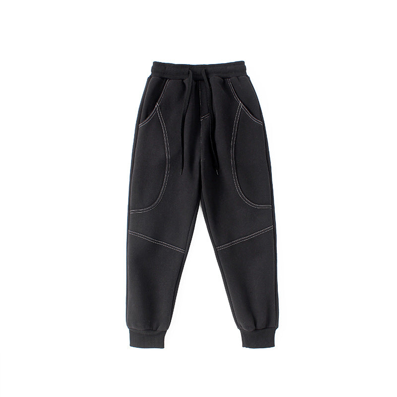 Boys Black Easy Wash Mid-Rise Cotton Joggers