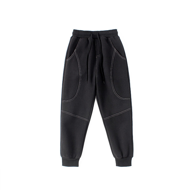 Boys Black Easy Wash Mid-Rise Cotton Joggers
