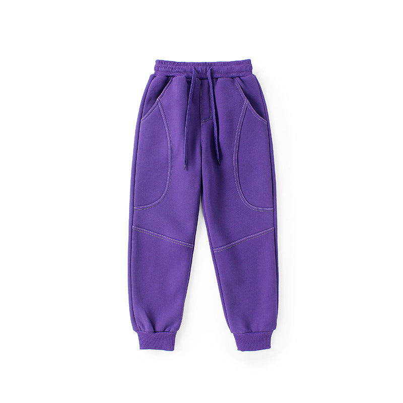 Kids Purple Mid Rise Cotton Joggers