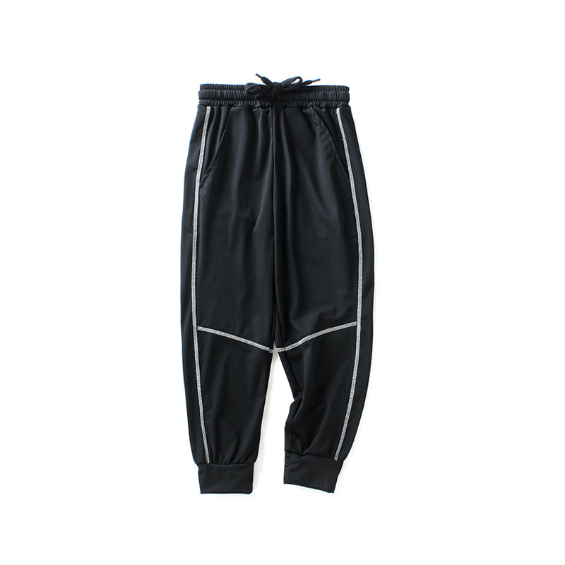 Boys Black Mid Rise Side Stripes Joggers