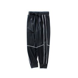 Boys Black Mid Rise Side Stripes Joggers