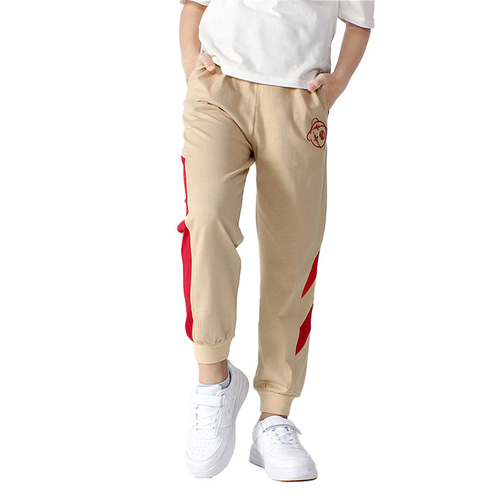 Boys Beige Striped Easy Wash Cotton Joggers