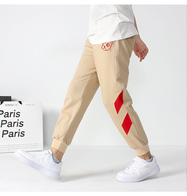 Boys Beige Striped Easy Wash Cotton Joggers
