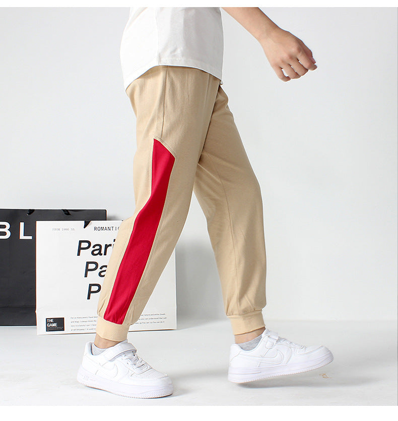 Boys Beige Striped Easy Wash Cotton Joggers