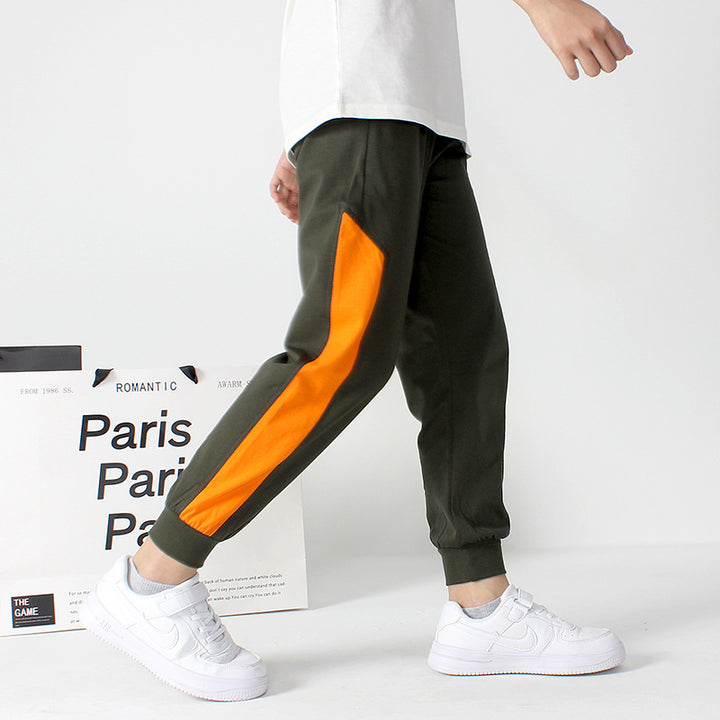 Boys Striped Mid-Rise Cotton Joggers Trousers