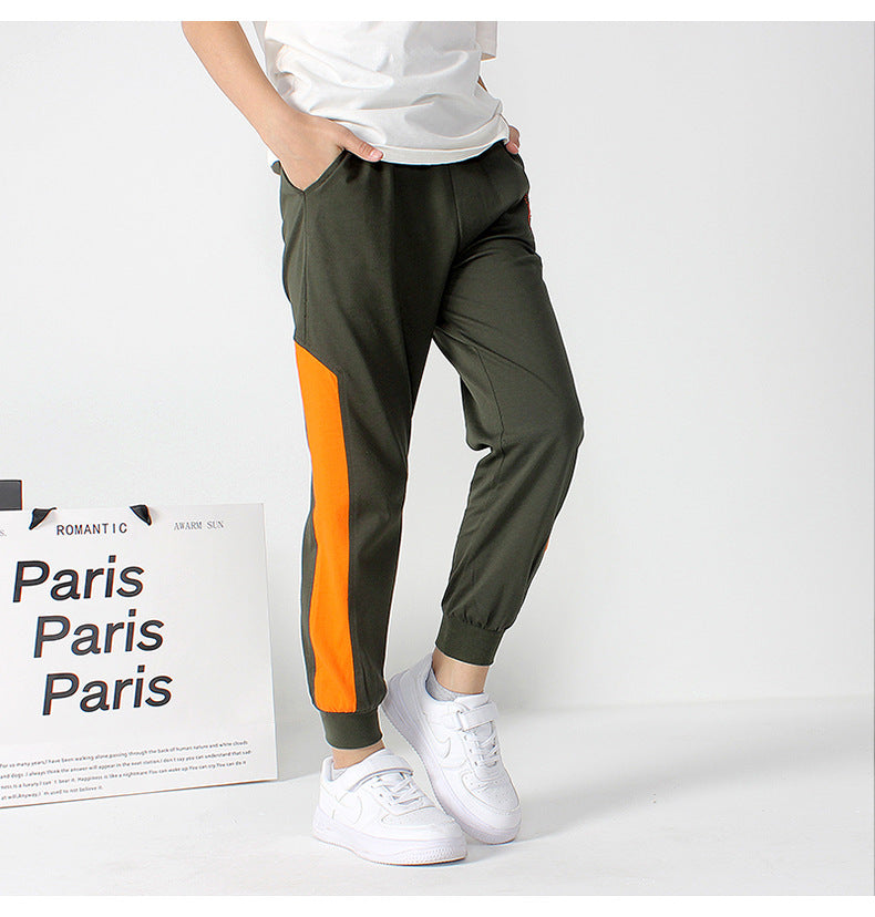 Boys Striped Mid-Rise Cotton Joggers Trousers