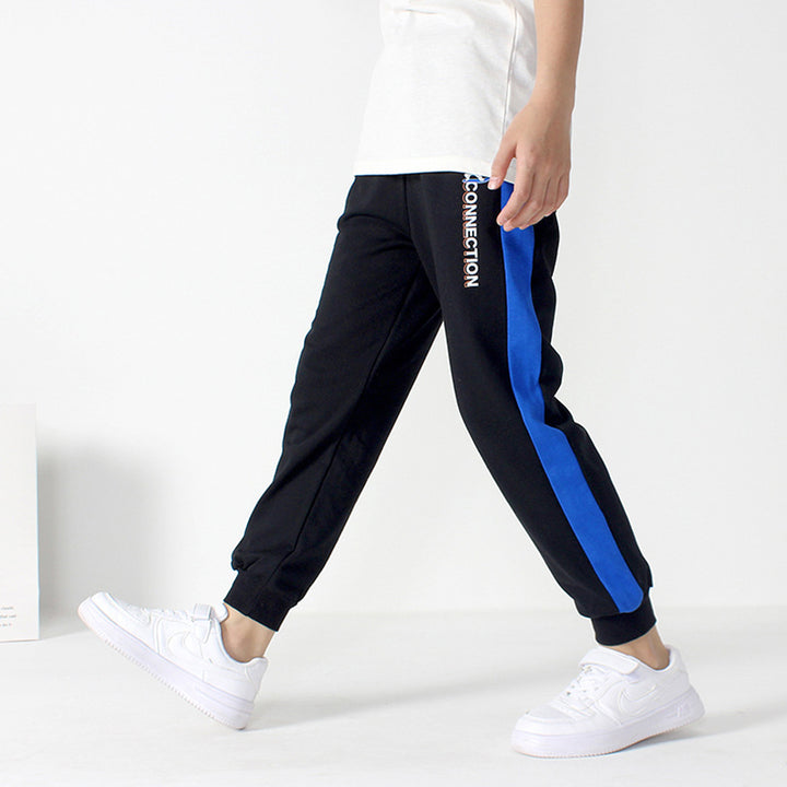 Boys Black Colourblocked Printed Easy Wash Cotton Joggers