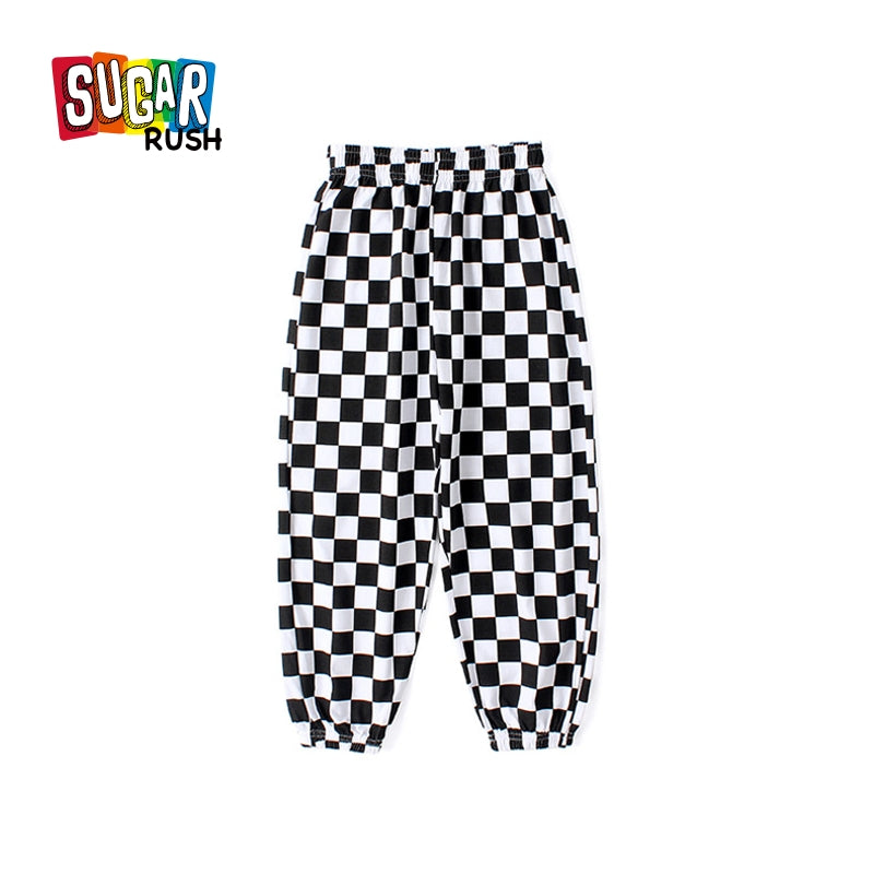 Boys Black & White Checked Easy Wash Trousers