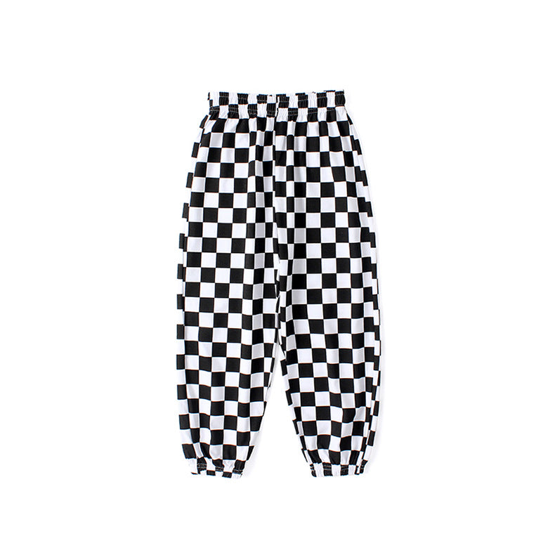 Boys Black & White Checked Easy Wash Trousers