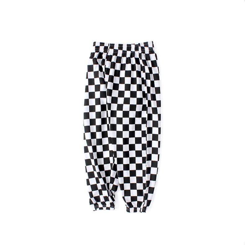 Boys Black & White Checked Easy Wash Trousers