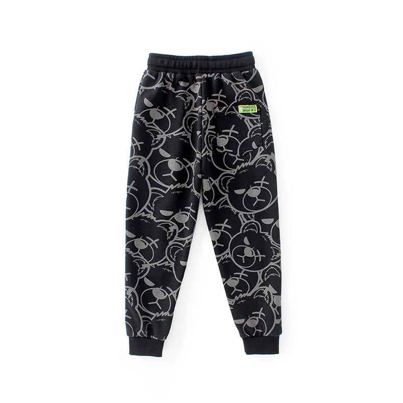 Green Boys Conversational Printed Easy Wash Cotton Jogger