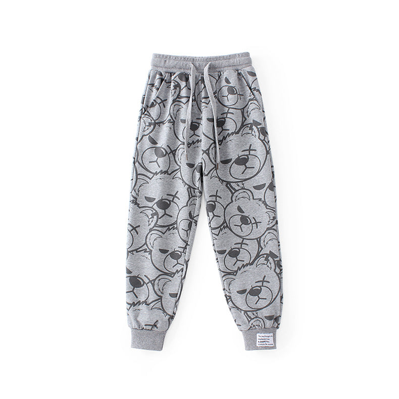 Boys Grey Graphic Printed Cotton Joggers