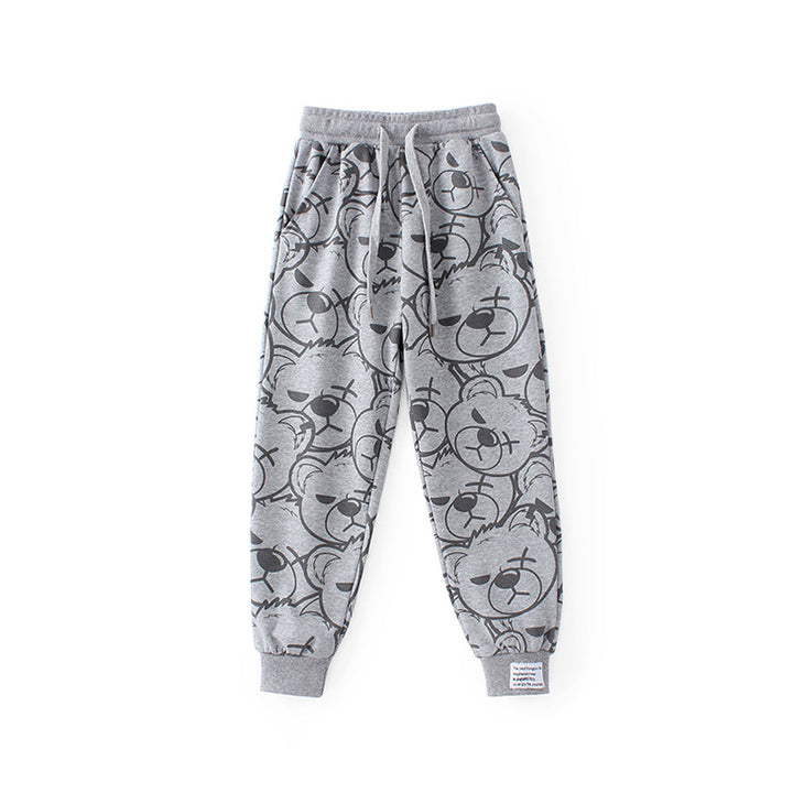 Boys Grey Graphic Printed Cotton Joggers