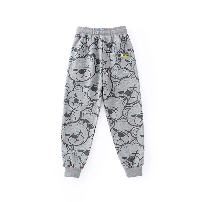 Boys Grey Graphic Printed Cotton Joggers