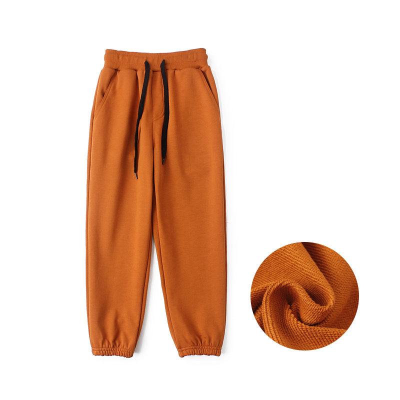 Boys Orange High-Rise Easy Wash Cotton Joggers