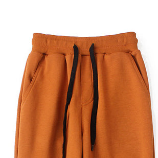 Boys Orange High-Rise Easy Wash Cotton Joggers
