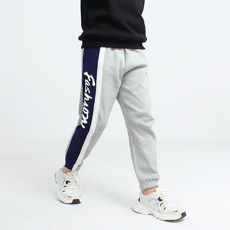 Boys Grey Typography Printed Easy Wash Cotton Joggers