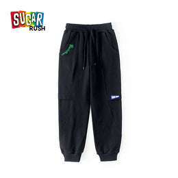 Boys Black Mid-Rise Joggers Trousers